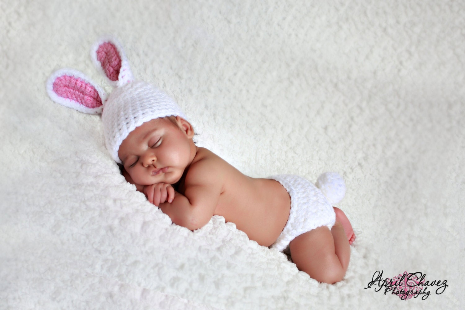 Newborn Lil Bunny hat and diaper pattern set for photo prop or gift