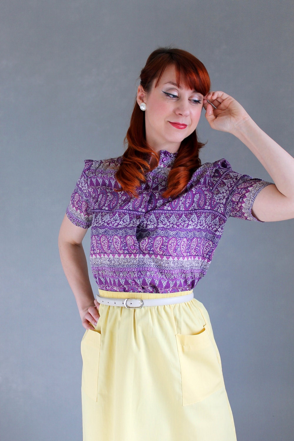 Clearance Sale - Purple Blouse. Tribal Print. Office. Boho. Spring Fashion. Summer Fashion. Size Large