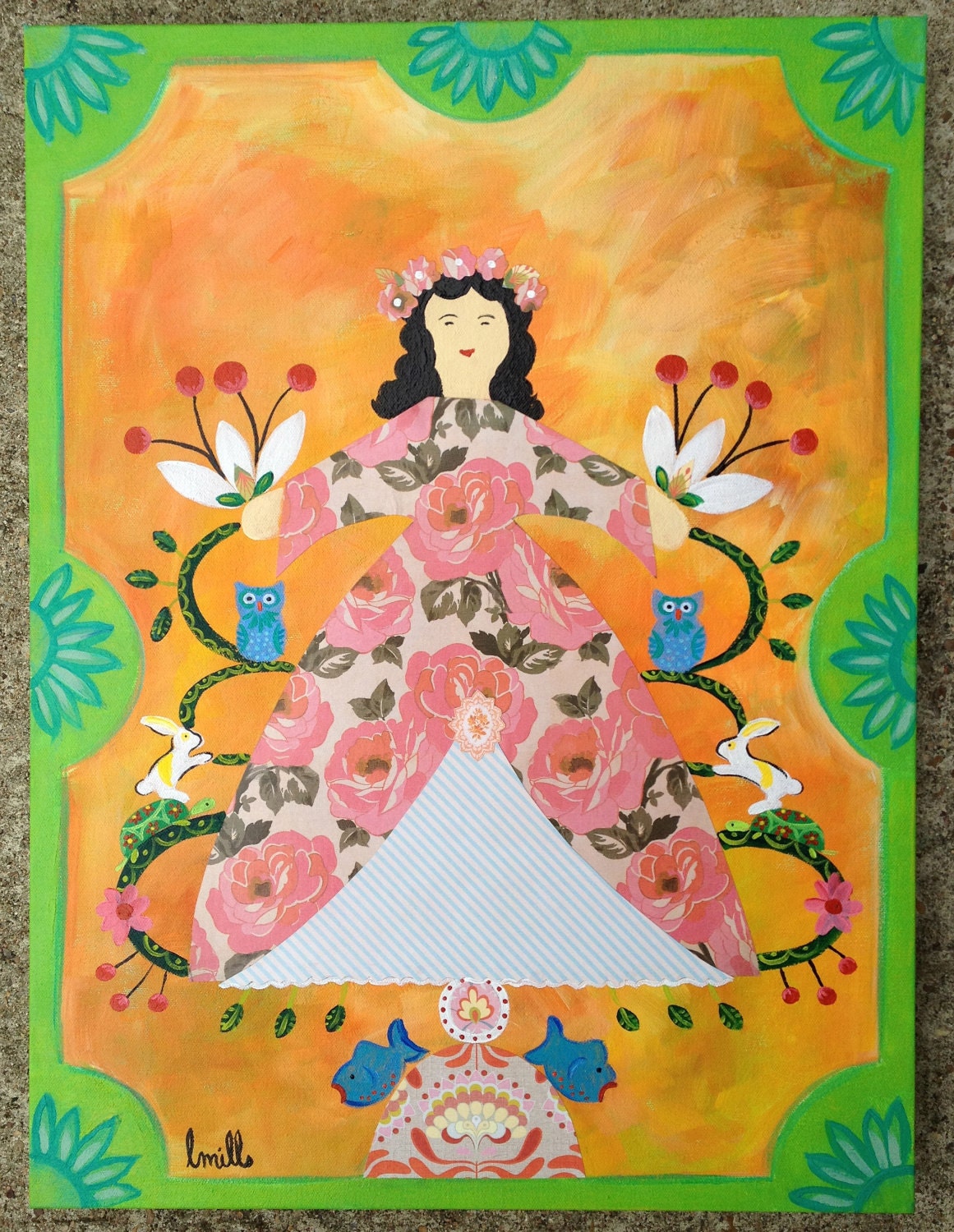 18x24" I Sold my Santa Fe Candelabra Doll so I Made her a Sister- original folk art collage santos tree of life canvas painting