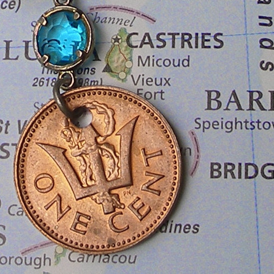 Barbados, Vintage Coin Necklace - - Fresh Seafood - - flying fish sandwich - island - Caribbean - Ocean