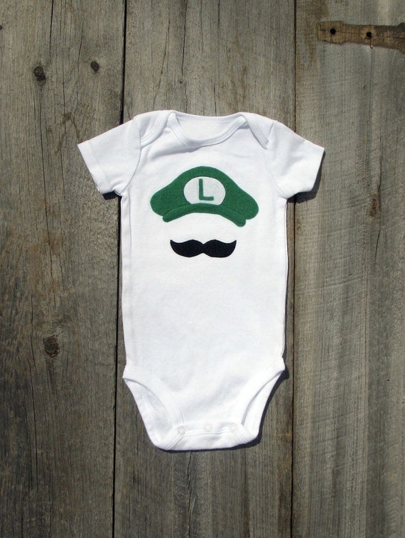 Luigi Video Game Baby Clothes Super Mario Brothers Nintendo Onesie