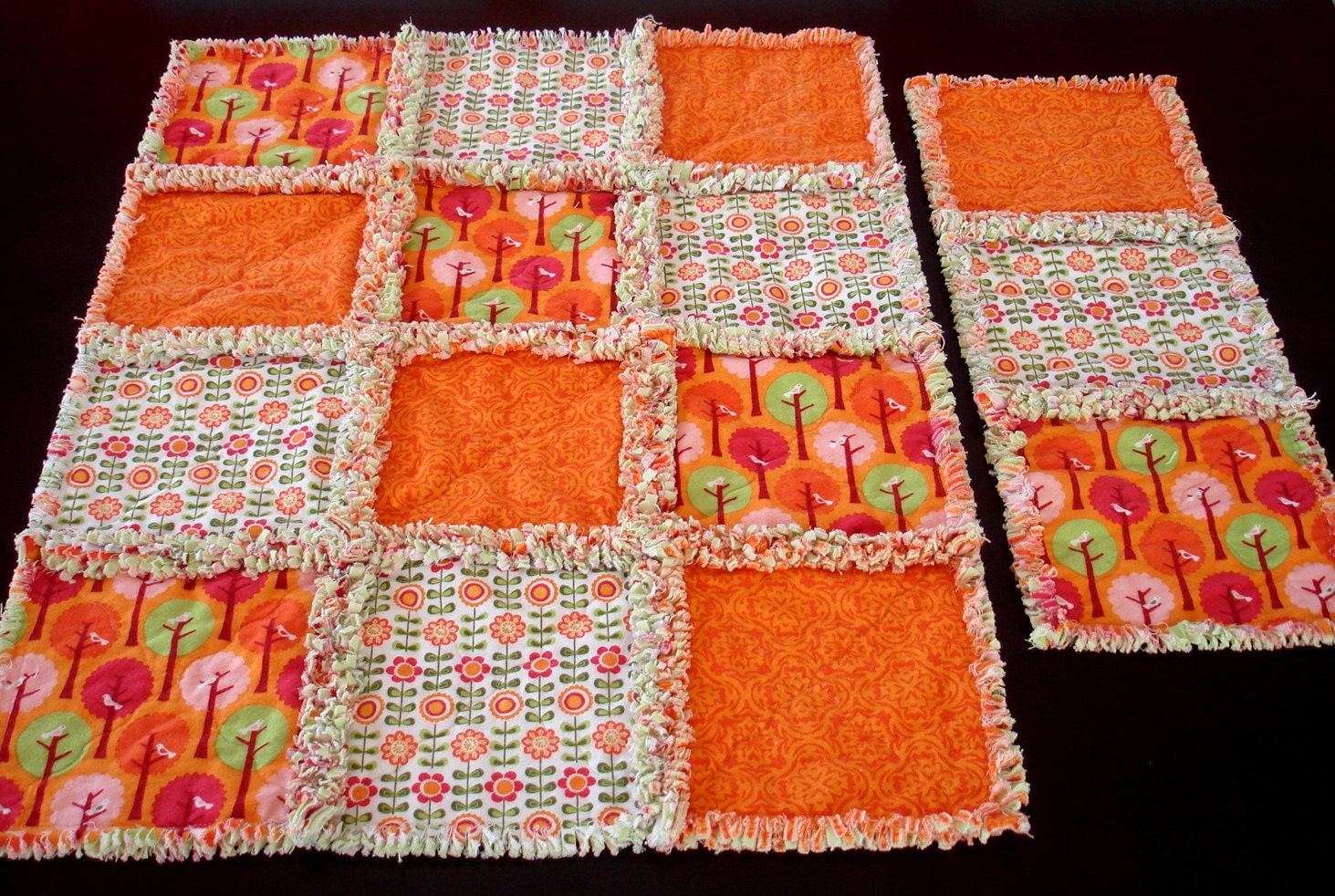 Riley Blake Baby Rag Quilt and Burp Cloth orange green pink - ready to ship