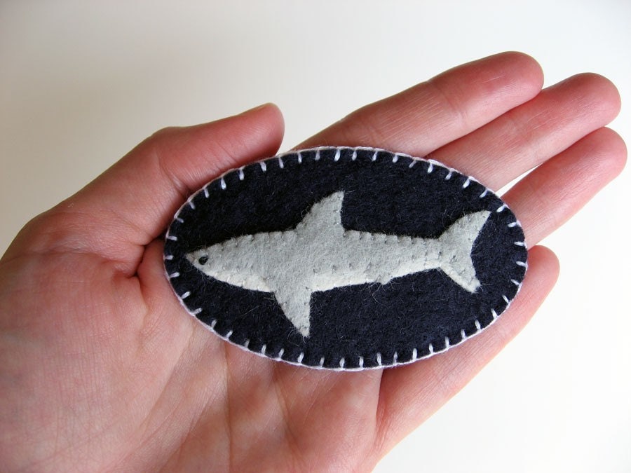 Shark Brooch Felt Pin - Tiny Great White - Nautical Accessories