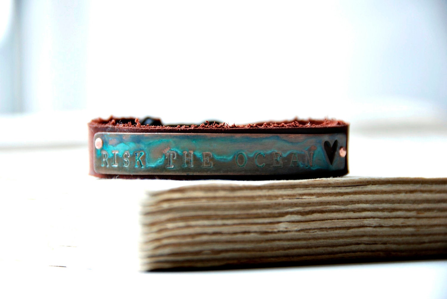 Adventure Bracelet Leather And Copper Risk The Ocean Cuff With Antique Date Nail Made To Order