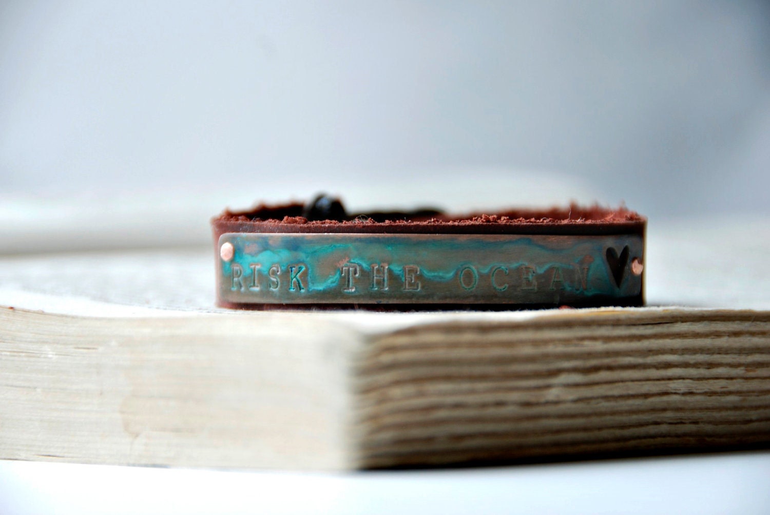 Adventure Bracelet Leather And Copper Risk The Ocean Cuff With Antique Date Nail Made To Order