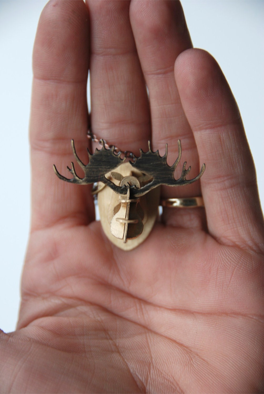 Moose Antlers Necklace 3D Rustic Fashion Brass Metalwork With Oxidized Finish Wearable Art Made To Order