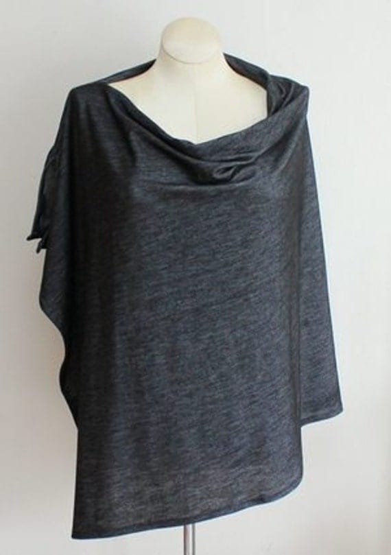 Black Denim Jersey Breastfeeding Nursing Cover Poncho Wrap Shawl