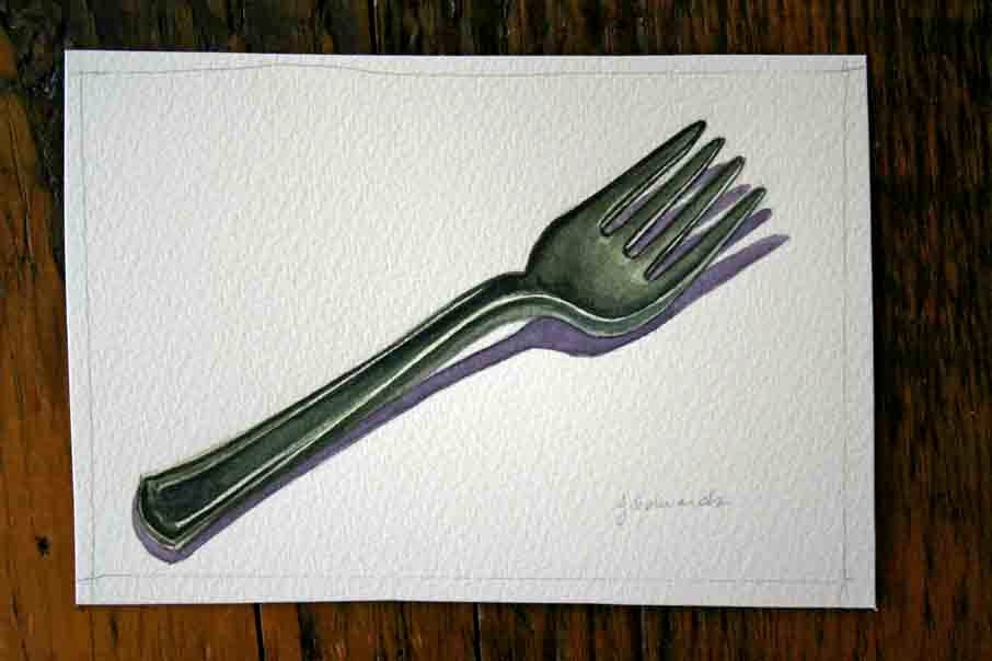 Fork Watercolour - Tarnished Antique Fork - Nightly Study 331 - Original Watercolor