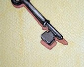 Antique Key Watercolor 16 - Original Watercolour Painting - Nightly Study