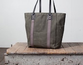No. 105 Utility Tote in Olive Waxed Canvas, Charcoal Webbing, & Black Leather