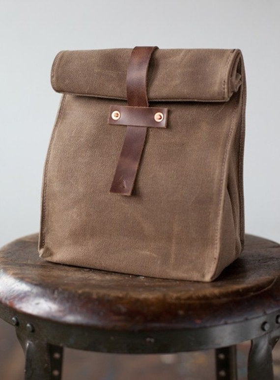 No. 215 Lunch Tote in Dark Khaki Waxed Canvas