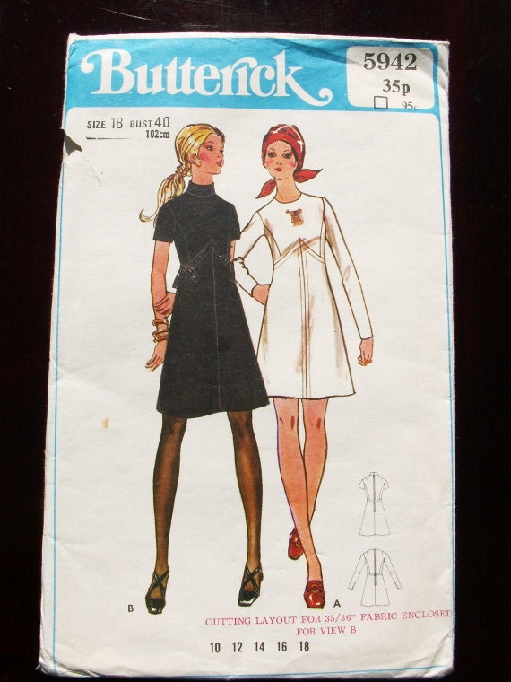 Vintage 1960s A Line Dress Pattern - Bust 40 inches