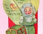 VINTAGE VALENTINE CARD, Folding Treasure Chest, Undersea Girl, Vintage Holiday Ephemera