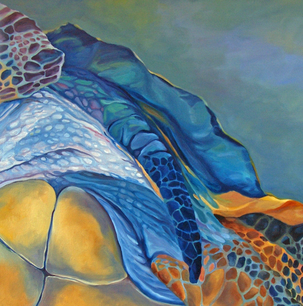Under The Gliding Sea Turtle Original Oil Painting