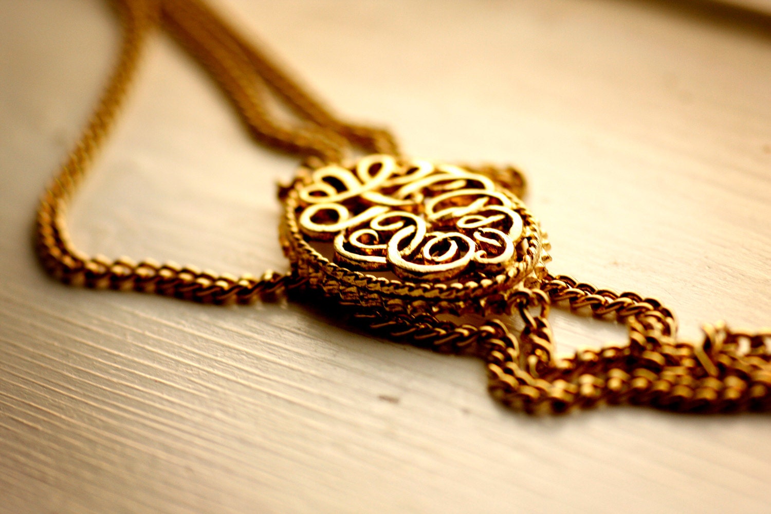 Monogrammed Choker Necklace / Vintage / Gold Tone/ Necklace / Victorian Style