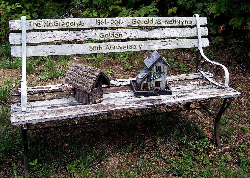 Bench Of Love...50th Golden Wedding Anniversary.. 5x7 Personalized Photograph