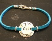 Love, Light and Gratitude - Teal Sterling and Suede Bracelet