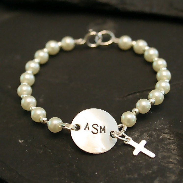 Sweet Pearls - Initial Sterling and Pearl Bracelet -Baptism/Communion/Confirmation