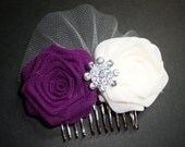 Ivory Purple Rose Comb Hair Clip Pin Headband Bride Bridal Silk Bud Wedding Shower Rehearsal Dinner Invitation Flower Eggplant Wisteria Plum