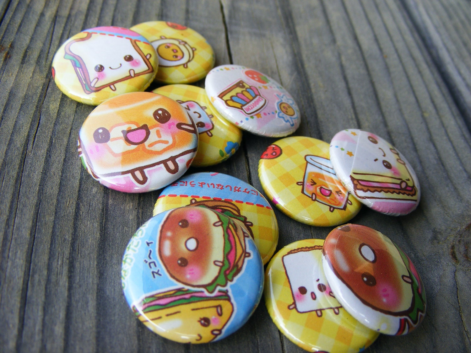 5 Random Kawaii Sandocchi - OOAK One of a Kind - 1 inch Pinback Buttons
