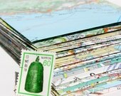 Stationary set -  6 envelopes, note cards and envelope seals - made out of used maps