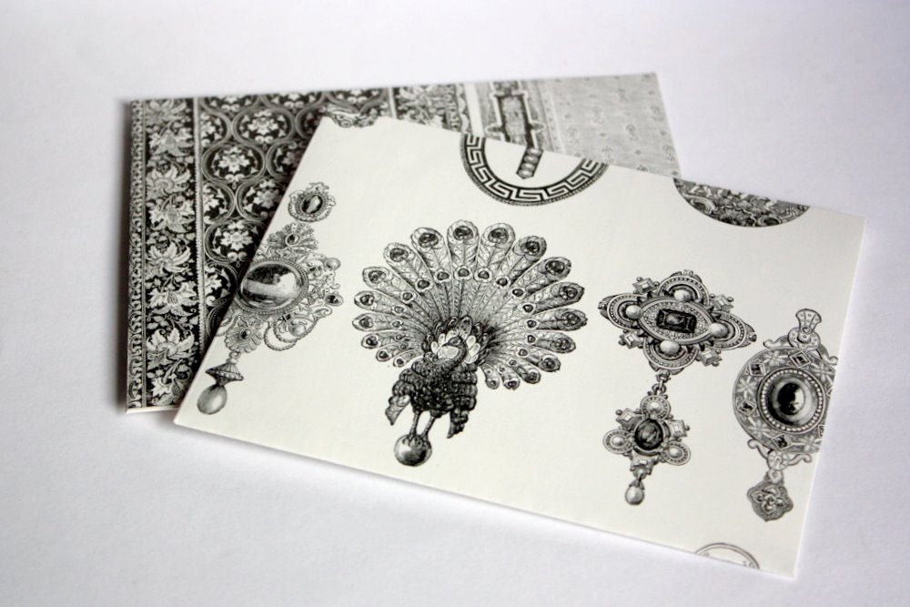 6 Upcycled Envelopes - black and white art book