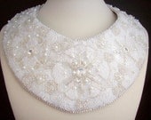 Snowy Silver White "Lumi" Bead Embroidered Bib Collar Necklace
