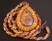 Sparkling Amber Red Gold Moss Agate Beadwoven Pendant Necklace
