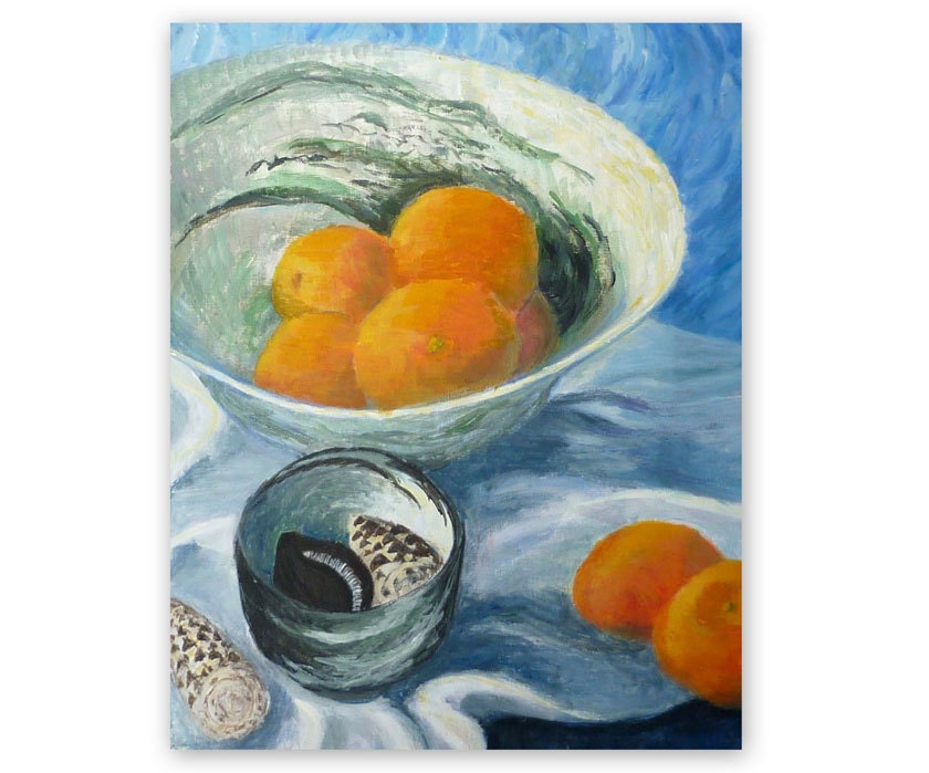 Original painting, 'Two bowls', acrylic, still life painting, fruit, table top, 11x14