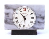 Rare Vintage stone table clock Molnija from Russia Soviet Union clock grey clock