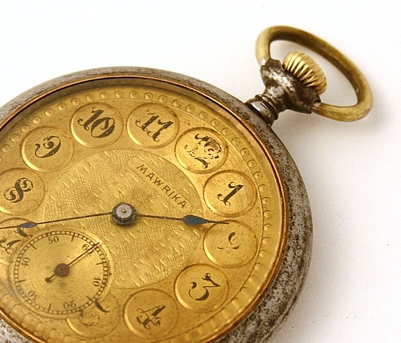 RARE Antique Pocket Watch Mawrika gold color pocket watch