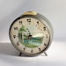 Hand painted on a Clock Vintage Russian mechanical alarm clock Jantar from Soviet Union