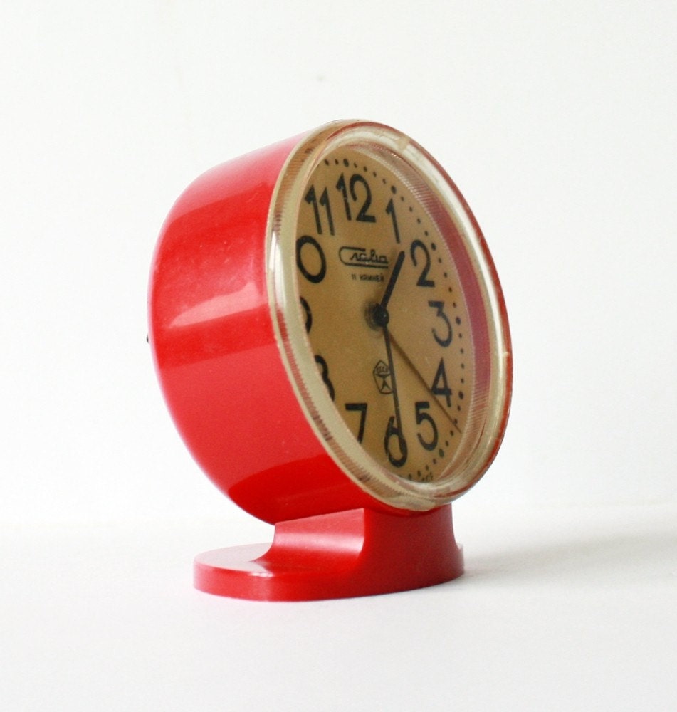 Vintage Russian mechanical alarm clock Slava from Soviet Union period