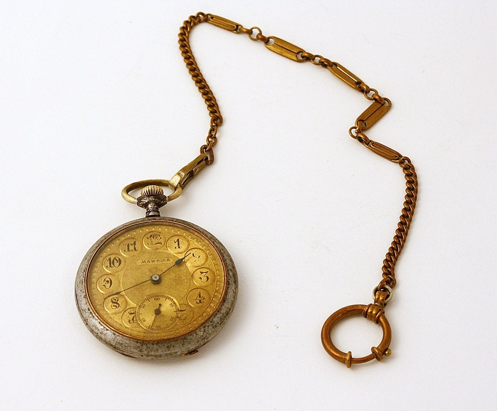RARE Antique Pocket Watch Mawrika gold color pocket watch