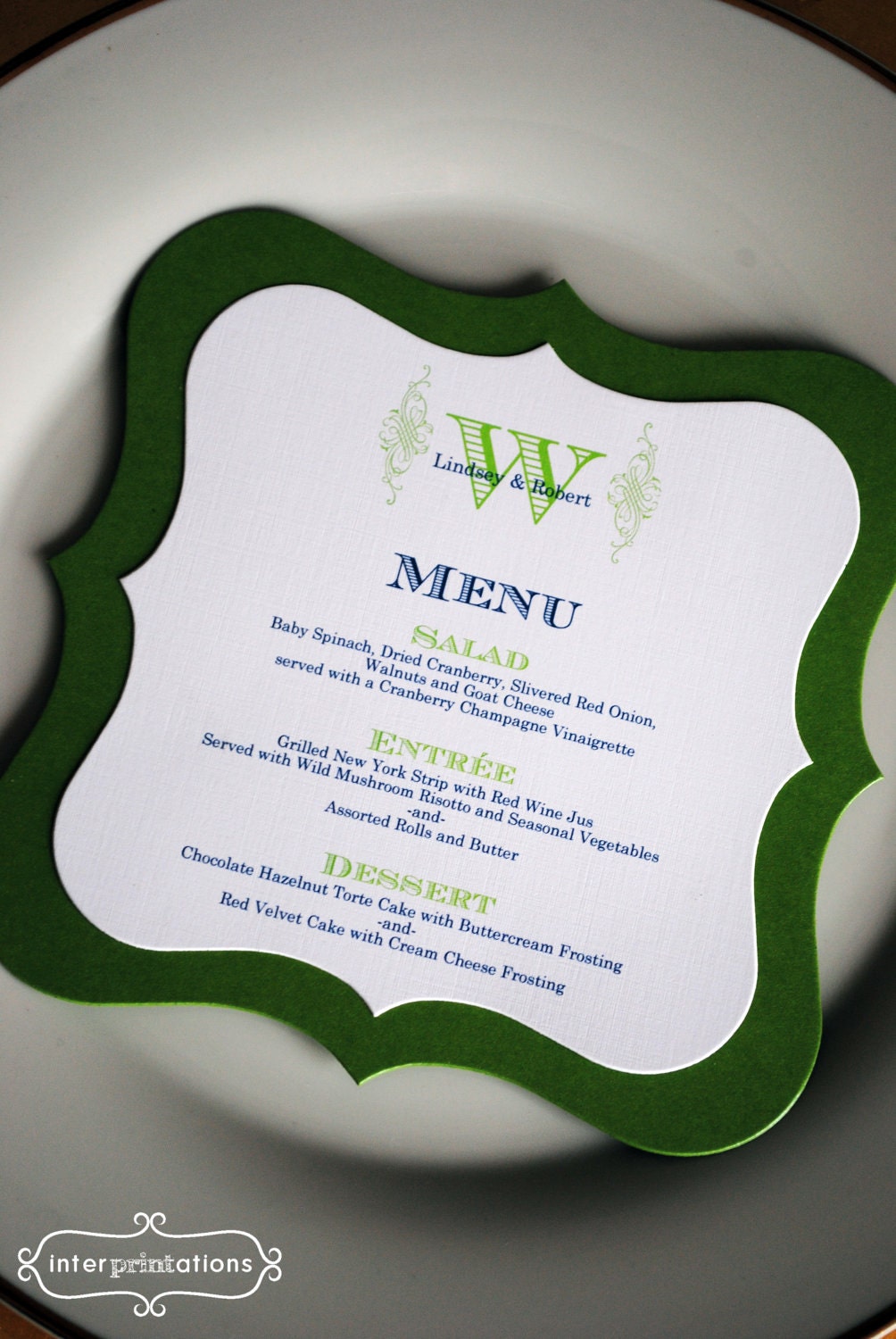 Die Cut Menu Card (Ornate Monogram) - Sample
