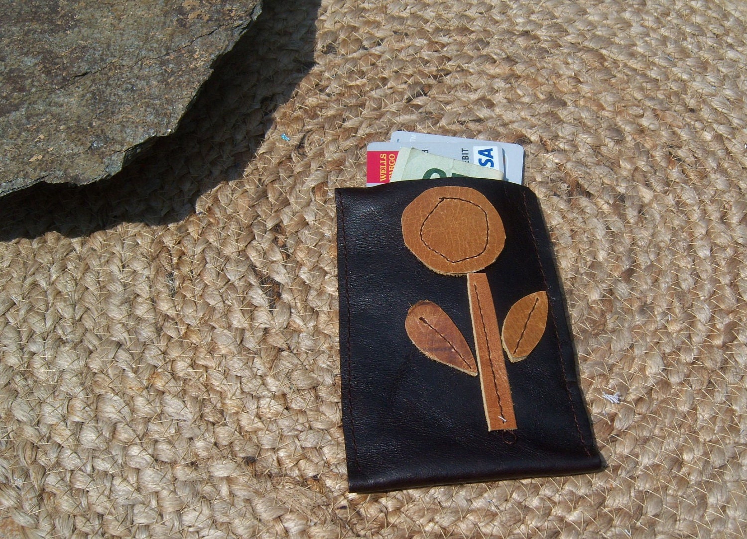 Leather iPhone or iPod case or wallet with leather floral detail
