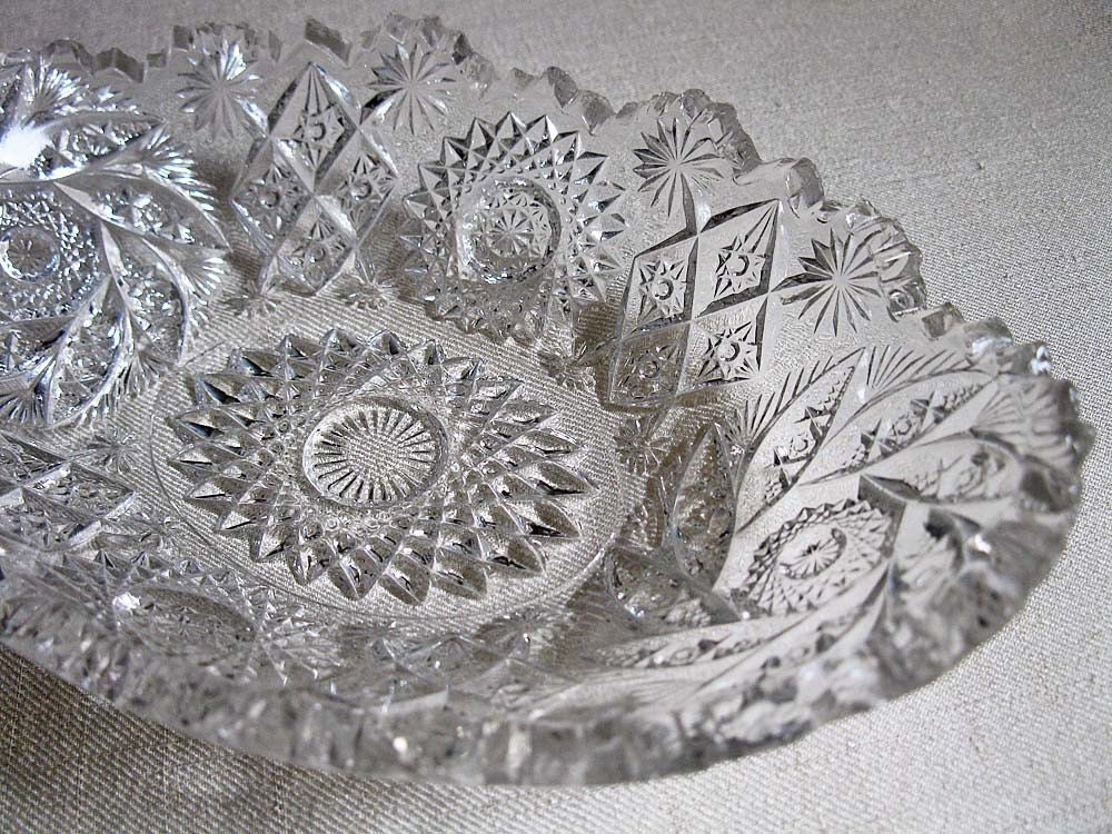 Vintage Crystal Cut Glass Oval Candy Dish Or Bowl By Clockwinder