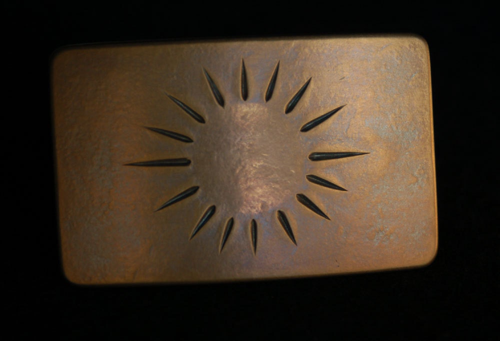 Stainless Steel SUN Belt Buckle fits 1-1/2" belt for blue jeans Signed by Artist Robert Aucoin