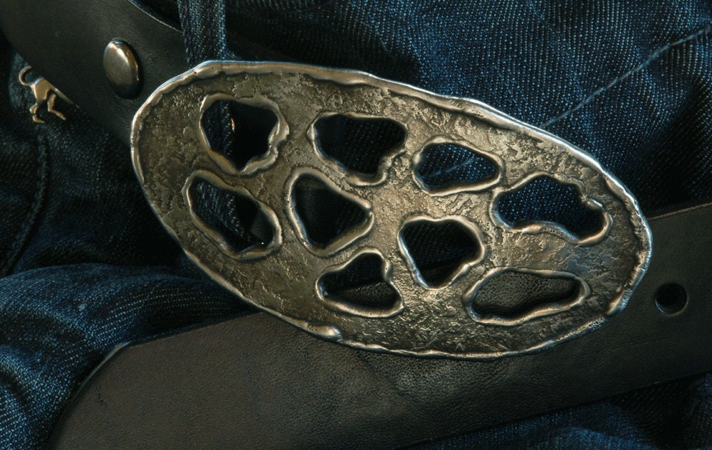 Freeform Silver Stampede Oval Buckle Torched Textured Rodeo Cowboy Jeans Belt Buckle Hammered Stainless Steel fits 1-1/2" Belt Signed Aucoin