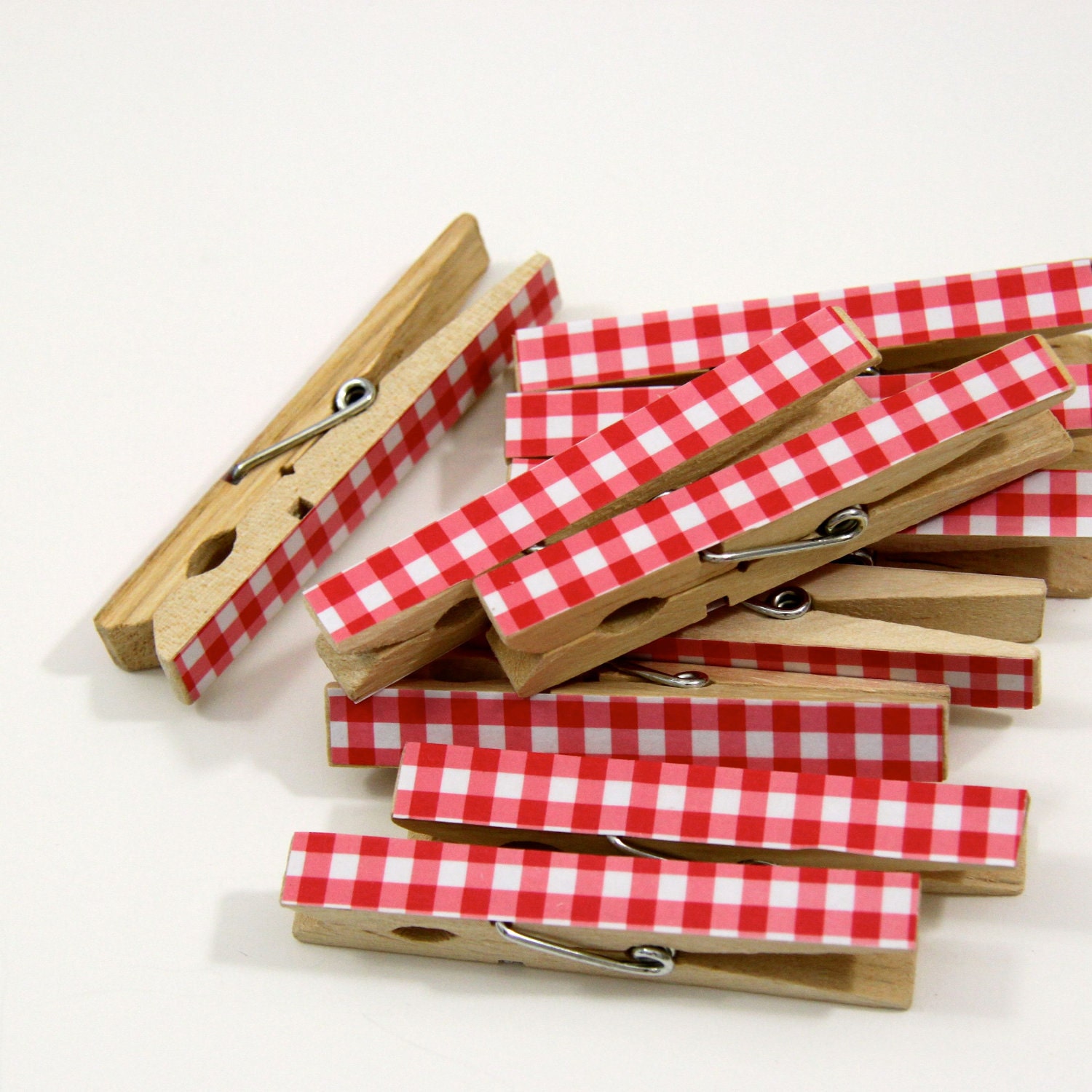 Clothespins.  Set of Ten.  Red Gingham