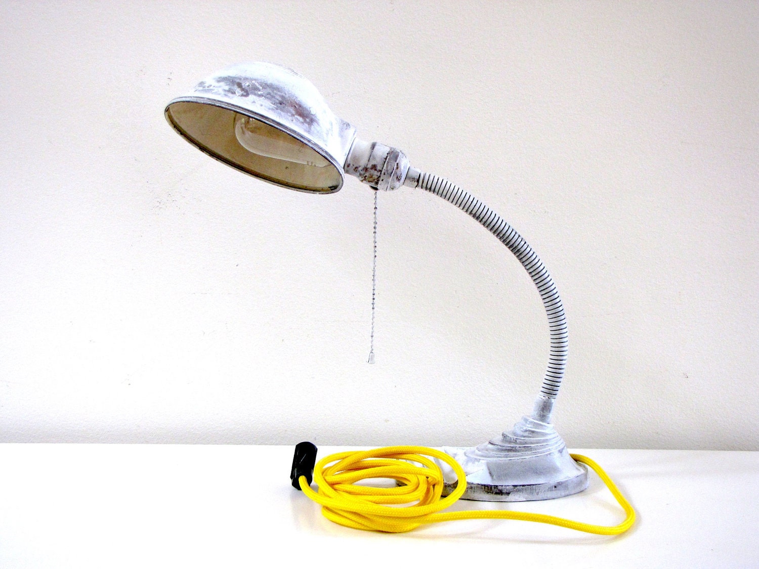 Vintage Gooseneck Eagle Lamp with Yellow Fabric Cord