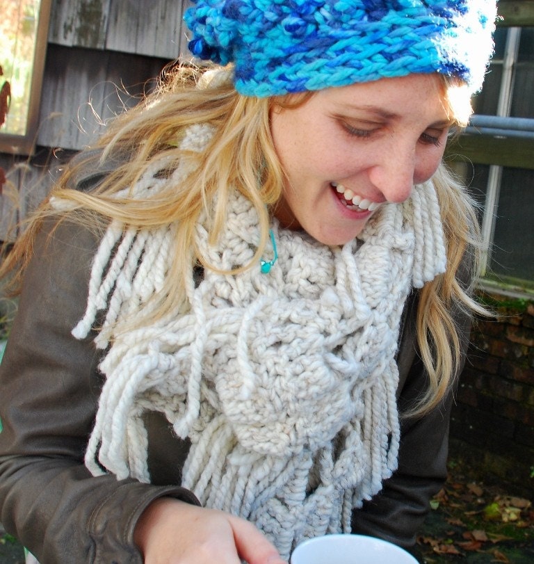 Crochet Oatmeal Shawl/Scarf with Cowrie Shells