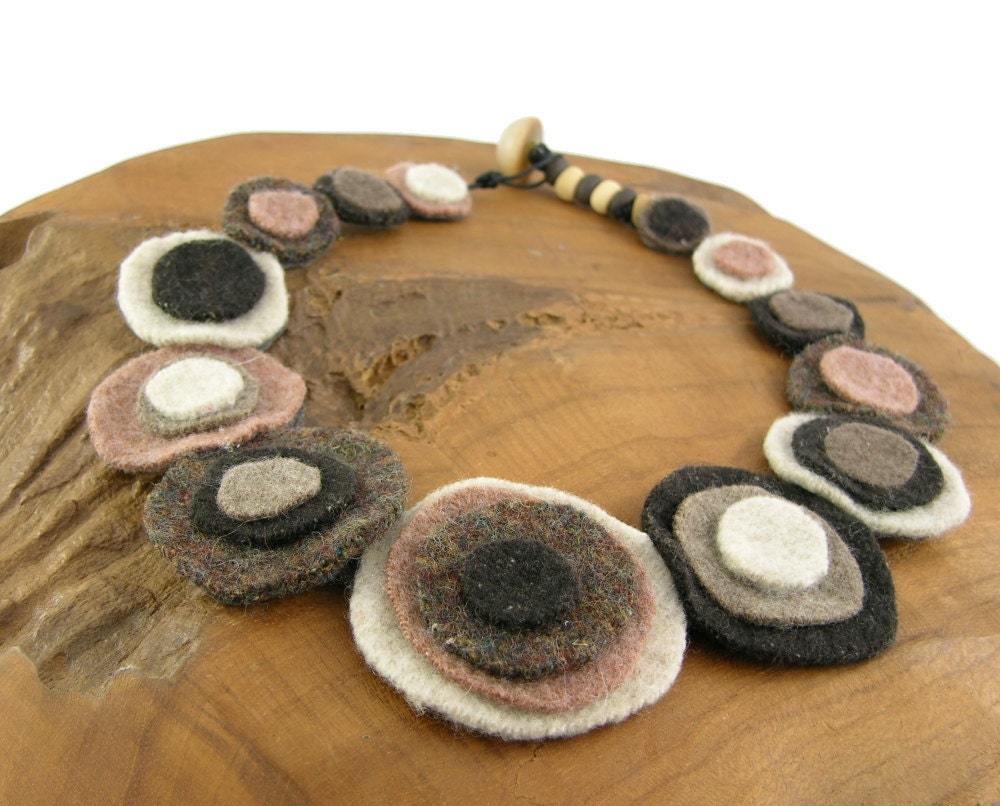 textile necklace CIRCLES bib skinny scarf neck warmer fall eco friendly recycled wool cream brown beige coffee tagt team curationnation