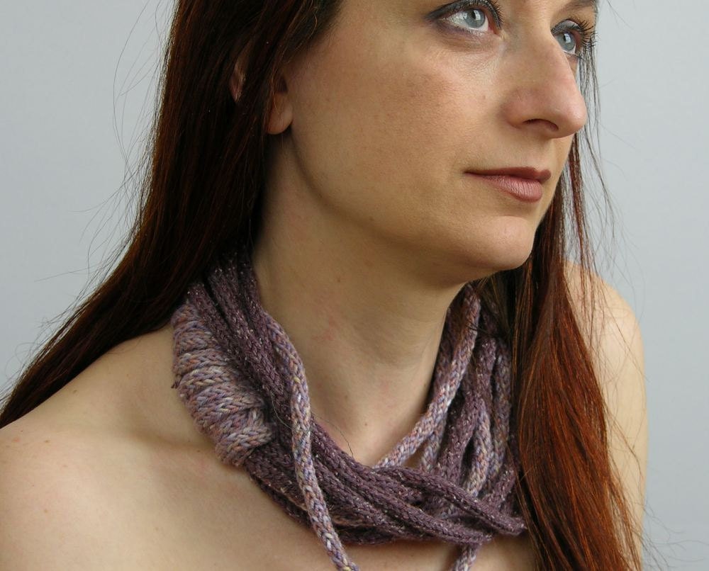 Scarf necklace loops infinity scarf neck wrap neck warmer tricot cords scarf knit necklace purple blend curationnation