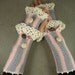 Knit fingerless gloves long arm warmers fingerless mittens peach grey stripes white lace romantic victorian tbteam therougett