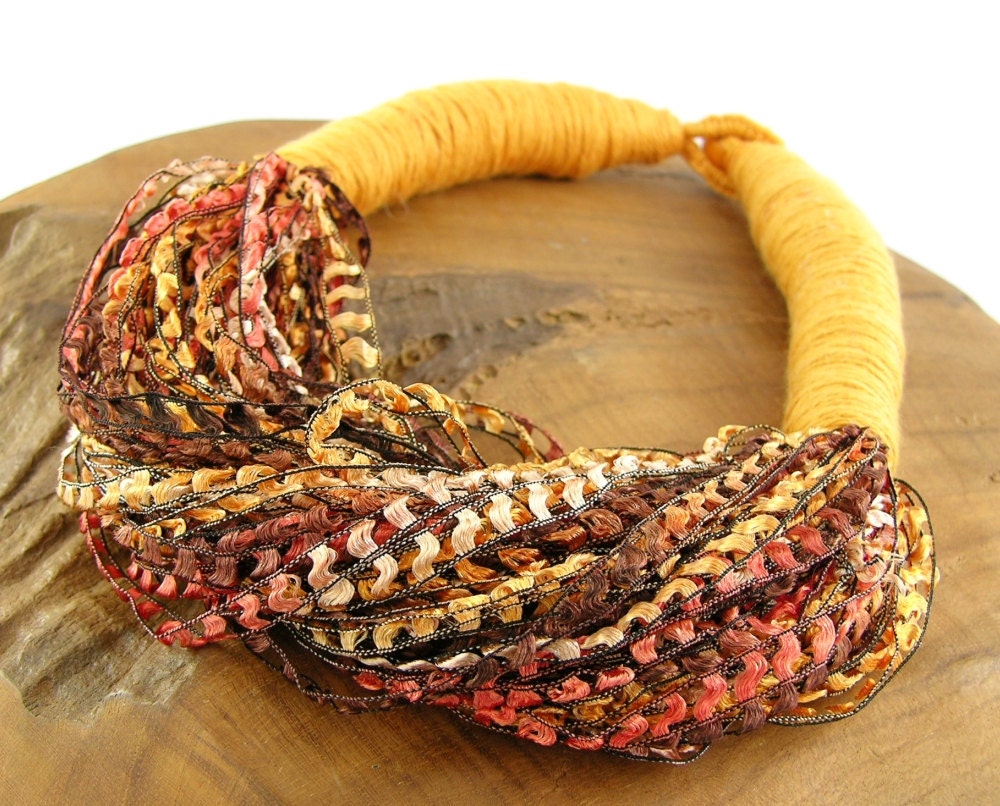 textile necklace skinny scarf necklace scarf scarflette ethnic inspired in earthy rainbow repurposed textiles curationnation therougett