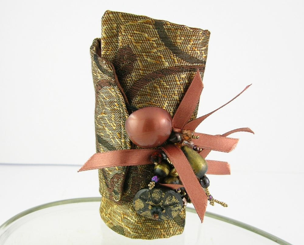 arm cuff fabric cuff ooak gold bronze repurposed fabric cuff brocade cuff brown boho victorian romantic steampunk fall tagt team teamt