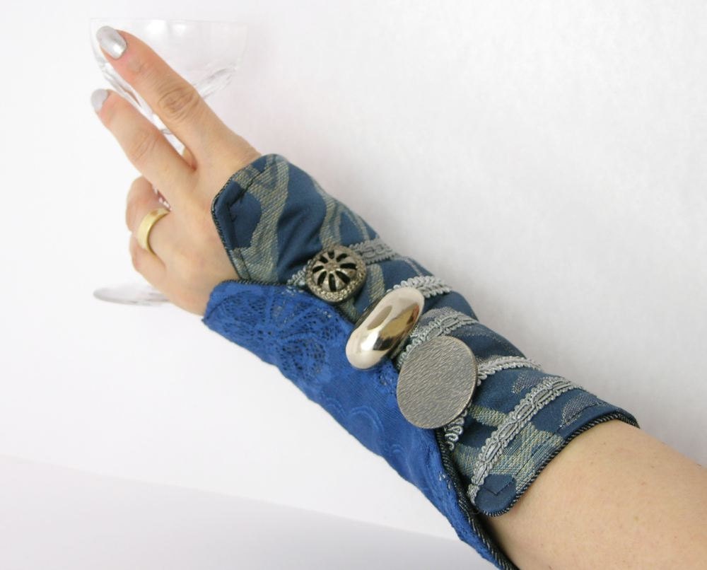 arm cuff  in blue repurposed cotton lace ooak victorian romantic steampunk tagt team curationnation