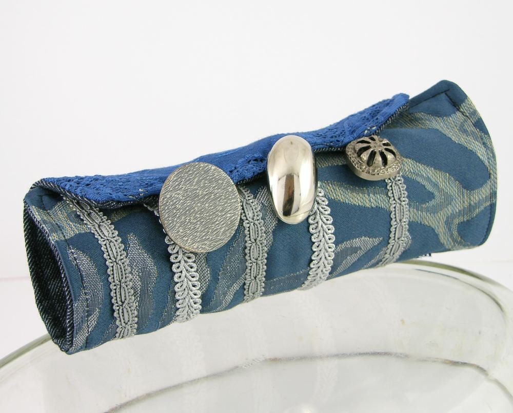arm cuff  in blue repurposed cotton lace ooak victorian romantic steampunk tagt team curationnation
