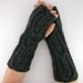 Cable knit long fingerless mittens knit fingerless gloves arm warmers charcoal dark grey wool alpaca mix women men unisex fashion